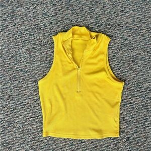 Yellow Ribbed Sleeveless Zip Mock Neck Top